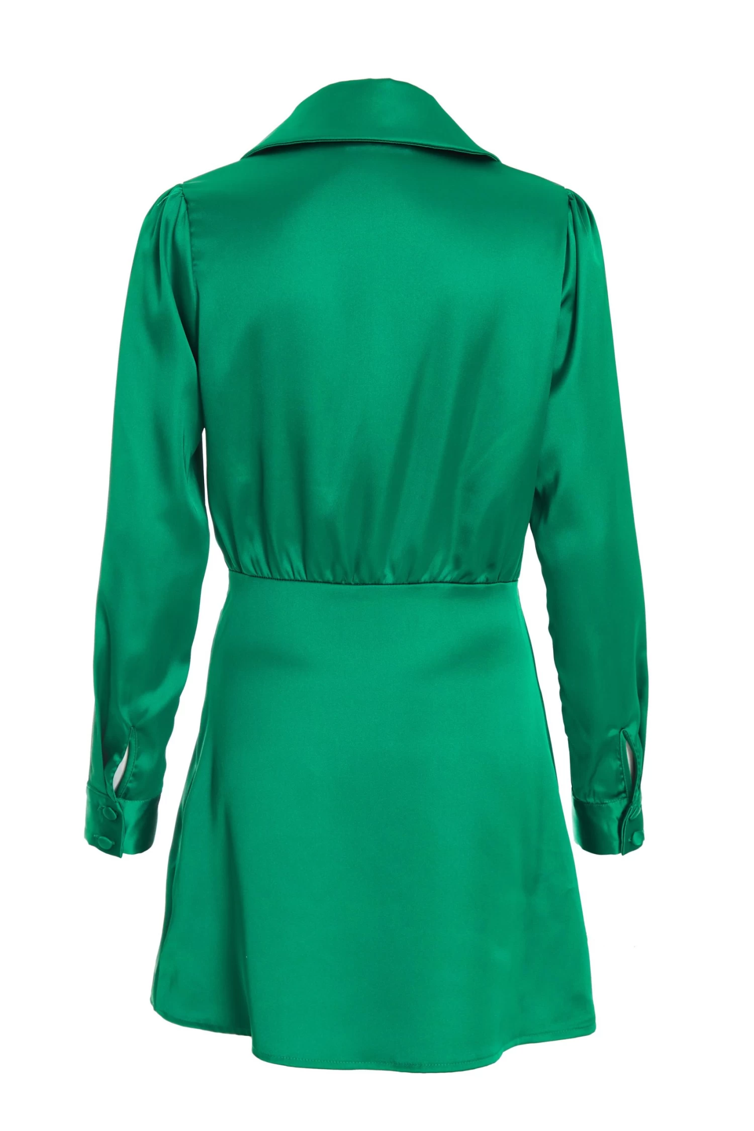 Green Satin Button Mini Shirt Dress 5 Green Satin Button Mini Shirt Dress - Image 5