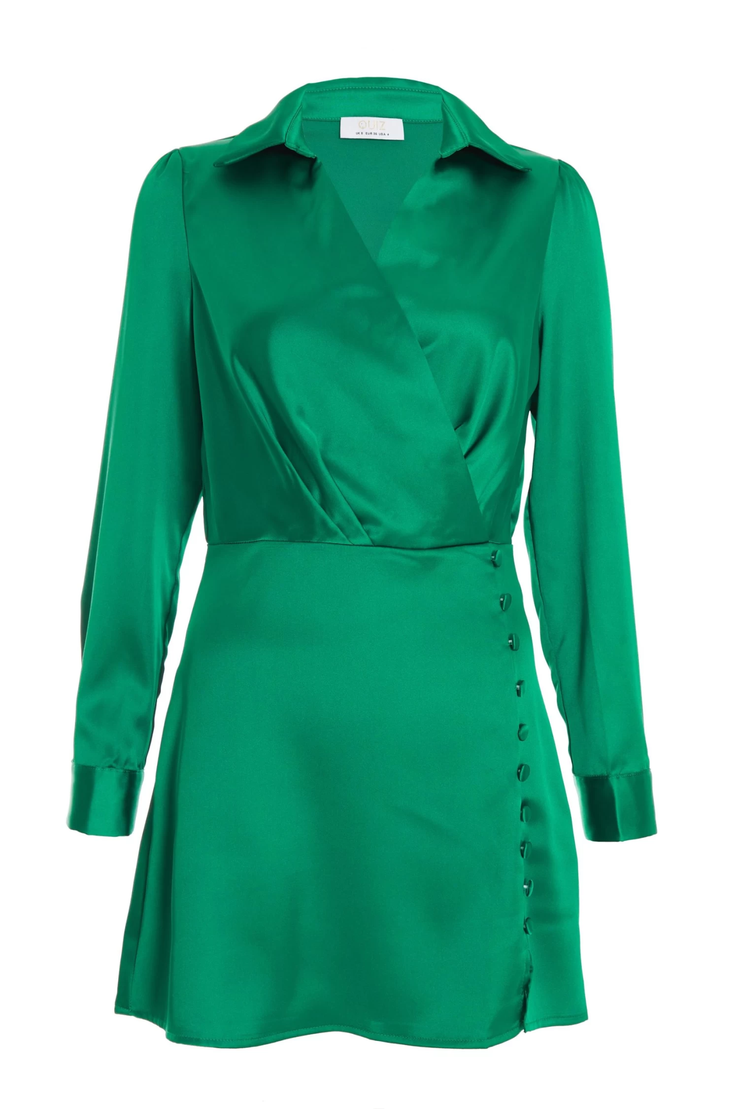 Green Satin Button Mini Shirt Dress 1 Green Satin Button Mini Shirt Dress