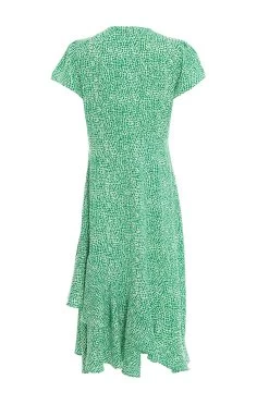 Green Polka Dot Frill Midi Dress -Women Clothing Sale 00100037101 ZB