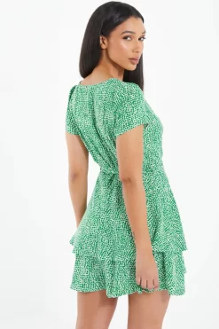 Green Polka Dot Wrap Mini Dress -Women Clothing Sale 00100037102 XB scaled