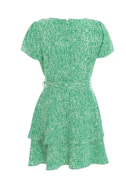 Green Polka Dot Wrap Mini Dress -Women Clothing Sale 00100037102 ZB scaled