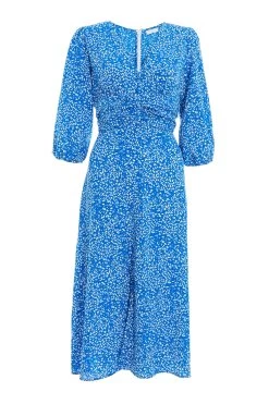 Women Clothing Sale 19 Blue Smudge Animal Print Midi Dress