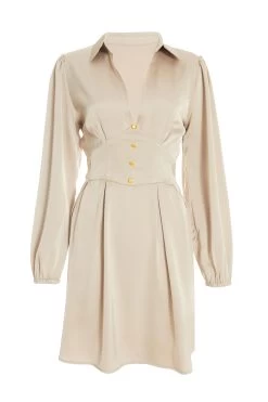 Stone Satin Button Shirt Mini Dress