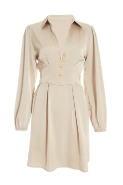 Stone Satin Button Shirt Mini Dress