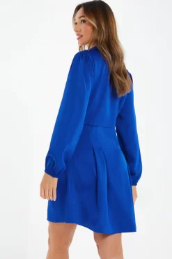 Royal Blue Satin Button Shirt Mini Dress 8 Royal Blue Satin Button Shirt Mini Dress -Women Clothing Sale 00100037135 XB scaled
