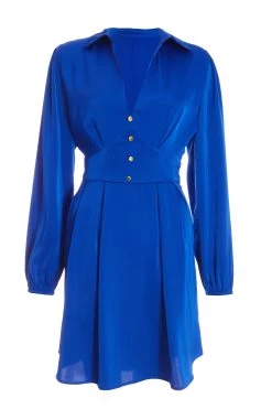 Royal Blue Satin Button Shirt Mini Dress