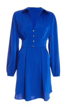 Royal Blue Satin Button Shirt Mini Dress