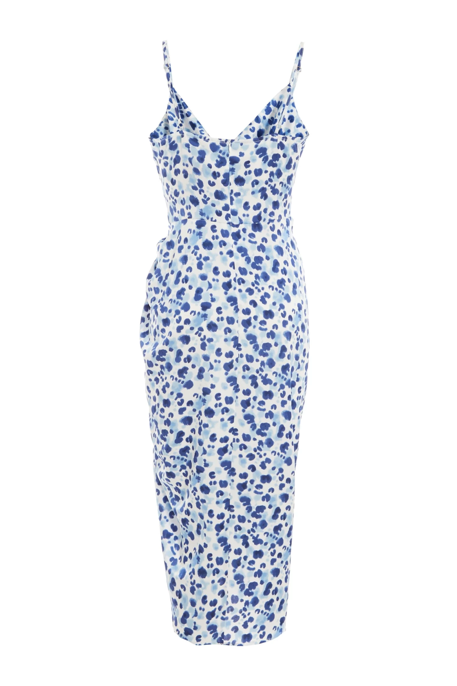 Blue Satin Animal Print Ruched Midi Dress 5 Blue Satin Animal Print Ruched Midi Dress - Image 5
