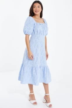 Light Blue Jacquard Midi Dress -Women Clothing Sale 00100037171 XS