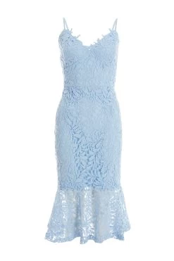 Light Blue Lace Fishtail Midi Dress