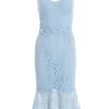 Light Blue Lace Fishtail Midi Dress
