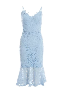 Light Blue Lace Fishtail Midi Dress