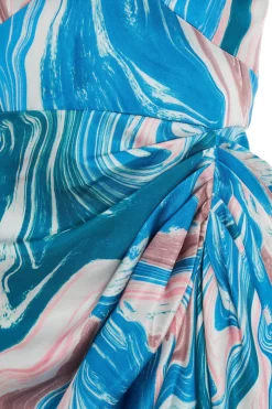 Blue Satin Marble Print Ruched Midi Dress 11 Blue Satin Marble Print Ruched Midi Dress -Women Clothing Sale 00100037174 ZS scaled