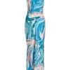 Blue Satin Marble Print Midaxi Dress
