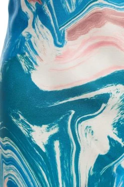 Blue Satin Marble Print Midaxi Dress -Women Clothing Sale 00100037175 ZS