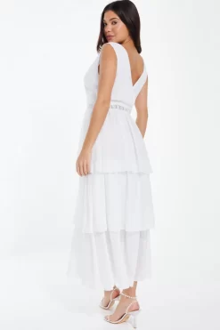 White Chiffon Lace Tiered Midi Dress 8 White Chiffon Lace Tiered Midi Dress -Women Clothing Sale 00100037177 XB scaled