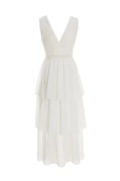 White Chiffon Lace Tiered Midi Dress 10 White Chiffon Lace Tiered Midi Dress -Women Clothing Sale 00100037177 ZB scaled