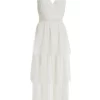 White Chiffon Lace Tiered Midi Dress