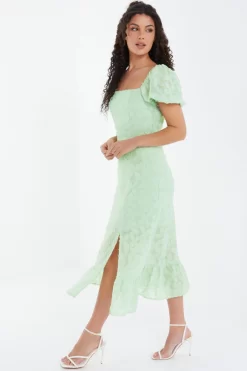 Sage Jacquard Puff Sleeve Midi Dress 9 Sage Jacquard Puff Sleeve Midi Dress -Women Clothing Sale 00100037183 XS scaled