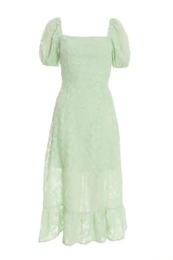 Women Clothing Sale 11 Sage Jacquard Puff Sleeve Midi Dress