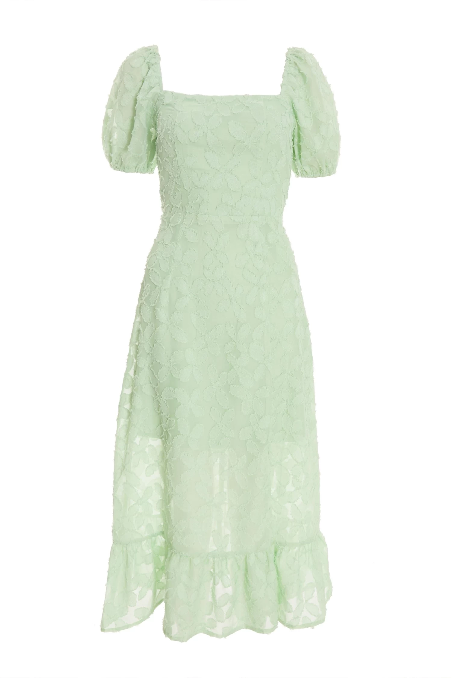 Sage Jacquard Puff Sleeve Midi Dress 1 Sage Jacquard Puff Sleeve Midi Dress