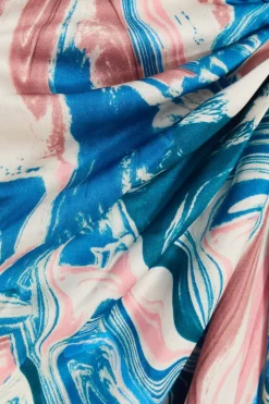 Petite Blue Satin Marble Print Ruched Midi Dress -Women Clothing Sale 00100037194 ZS scaled