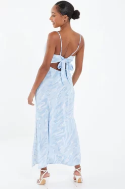 Light Blue Brush Stroke Tie Back Split Midi Dress -Women Clothing Sale 00100037202 XB scaled