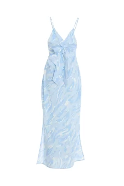 Light Blue Brush Stroke Tie Back Split Midi Dress -Women Clothing Sale 00100037202 ZB scaled