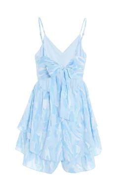 Blue Brush Stroke Tie Back Playsuit -Women Clothing Sale 00100037203 ZB scaled