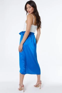 Royal Blue Satin Wrap Midi Skirt 8 Royal Blue Satin Wrap Midi Skirt -Women Clothing Sale 00100037212 XB