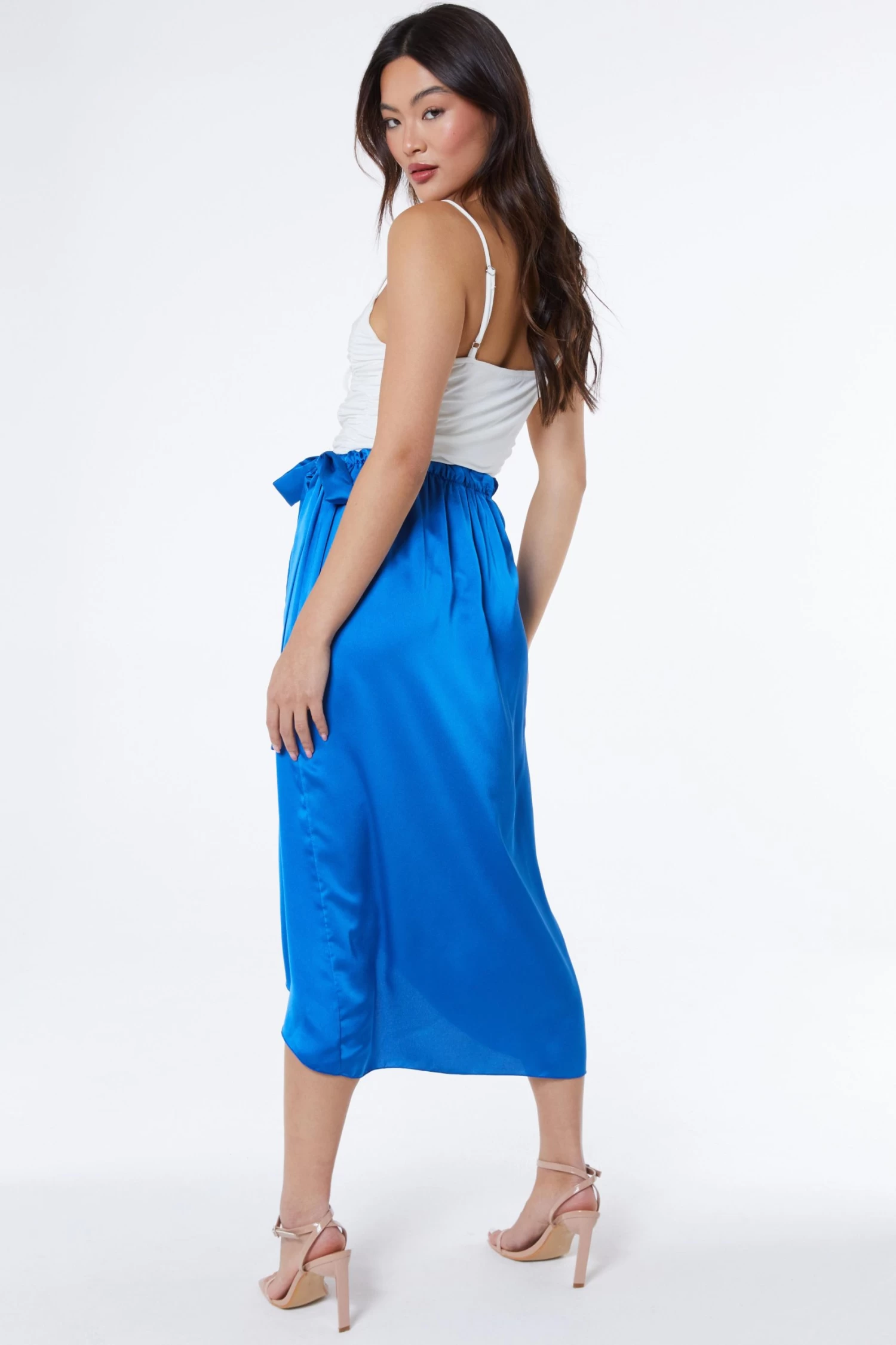 Royal Blue Satin Wrap Midi Skirt 3 Royal Blue Satin Wrap Midi Skirt - Image 3