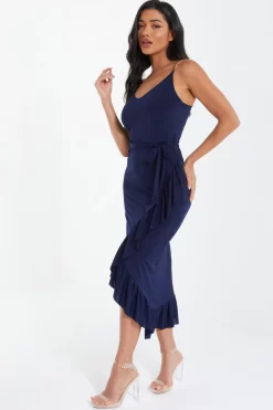 Navy Slinky Chain Wrap Midi Dress -Women Clothing Sale 00100037217 XS scaled