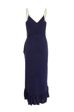 Navy Slinky Chain Wrap Midi Dress -Women Clothing Sale 00100037217 ZB scaled