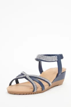 Navy Cross Front Comfort Wedges -Women Clothing Sale 00100037236 XB scaled