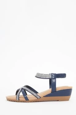 Navy Cross Front Comfort Wedges