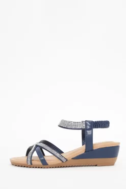 Navy Cross Front Comfort Wedges