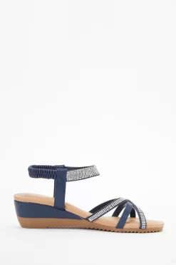 Navy Cross Front Comfort Wedges -Women Clothing Sale 00100037236 ZS scaled