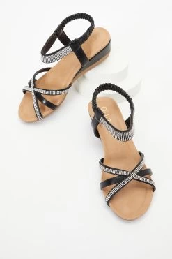 Black Cross Front Comfort Wedges -Women Clothing Sale 00100037243 XS