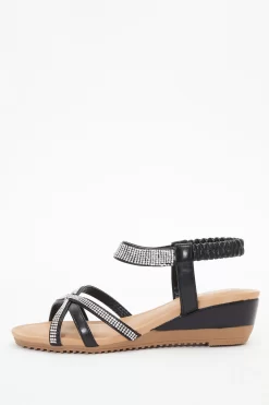 Black Cross Front Comfort Wedges