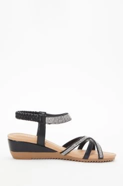 Black Cross Front Comfort Wedges -Women Clothing Sale 00100037243 ZS