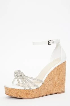 White Diamante Heeled Wedges -Women Clothing Sale 00100037247 XB