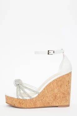 White Diamante Heeled Wedges