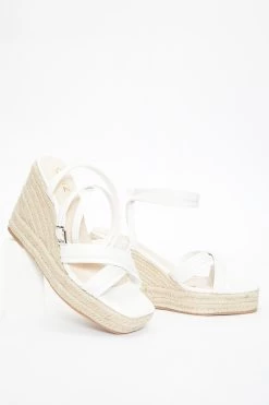 White Cross Strap Wedges 9 White Cross Strap Wedges -Women Clothing Sale 00100037258 XS