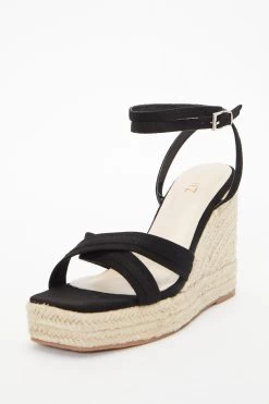 Black Cross Strap Wedges -Women Clothing Sale 00100037265 XB