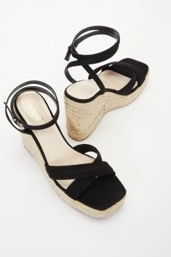 Black Cross Strap Wedges -Women Clothing Sale 00100037265 XS