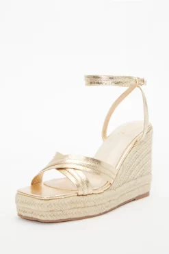 Gold Cross Strap Wedges -Women Clothing Sale 00100037272 XB scaled
