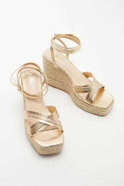 Gold Cross Strap Wedges -Women Clothing Sale 00100037272 XS scaled