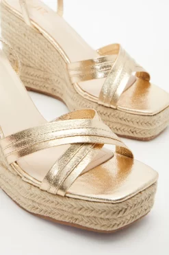 Gold Cross Strap Wedges -Women Clothing Sale 00100037272 ZB scaled
