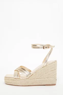 Gold Cross Strap Wedges