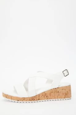 White Faux Leather Sporty Wedges